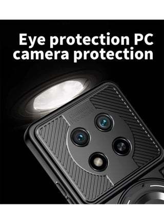 for Honor X9c 5G Case, Hard and Soft 2 in l ，Carbon Fiber TextureWireless Charging，Magnetic Ring Holder Kickstand Protective Phone Case for Honor X9c 5G, Black. - view 4